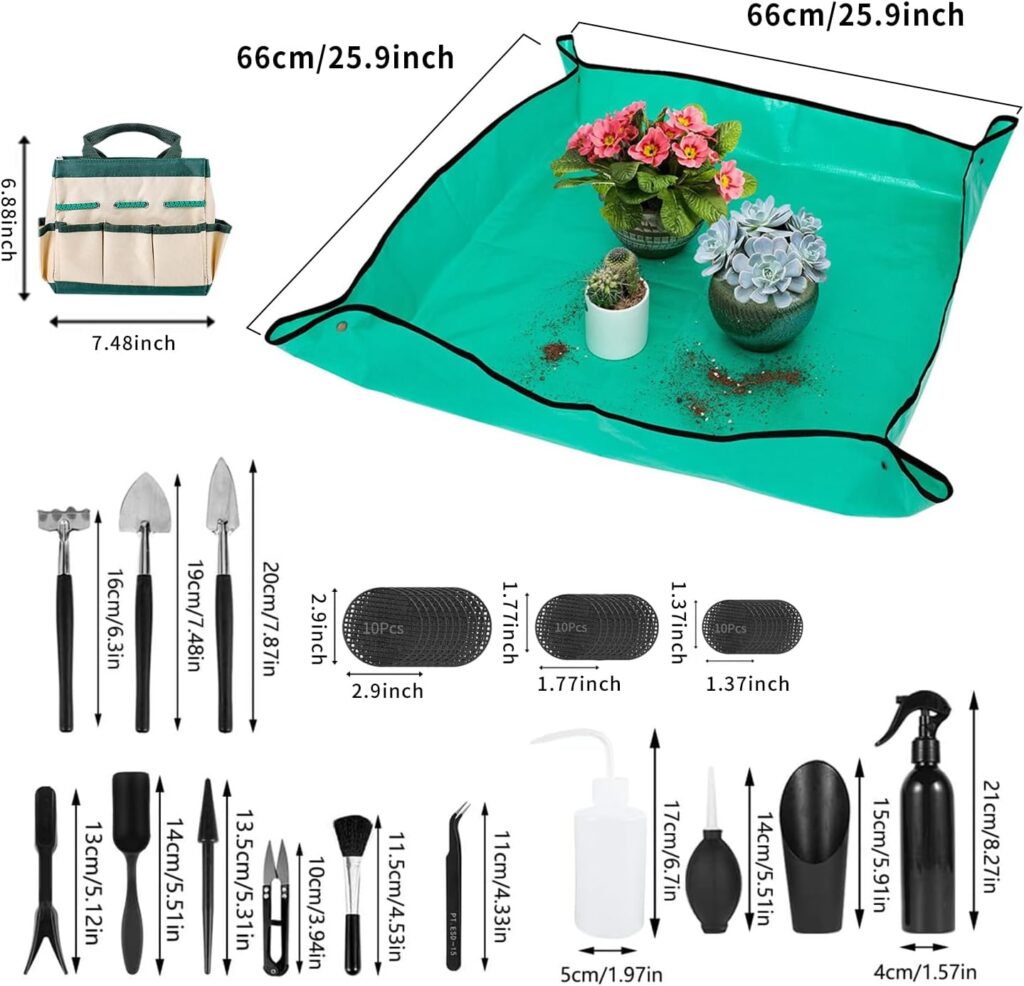 Pack of 58 Succulent Tool Set - 25.9 Inch Indoor Plant Potting Mat with Storage Bag, Garden Flowers Plant Transplanting Supplies, Succulent Kit for Plant Care, Gardening Gifts for Men Women