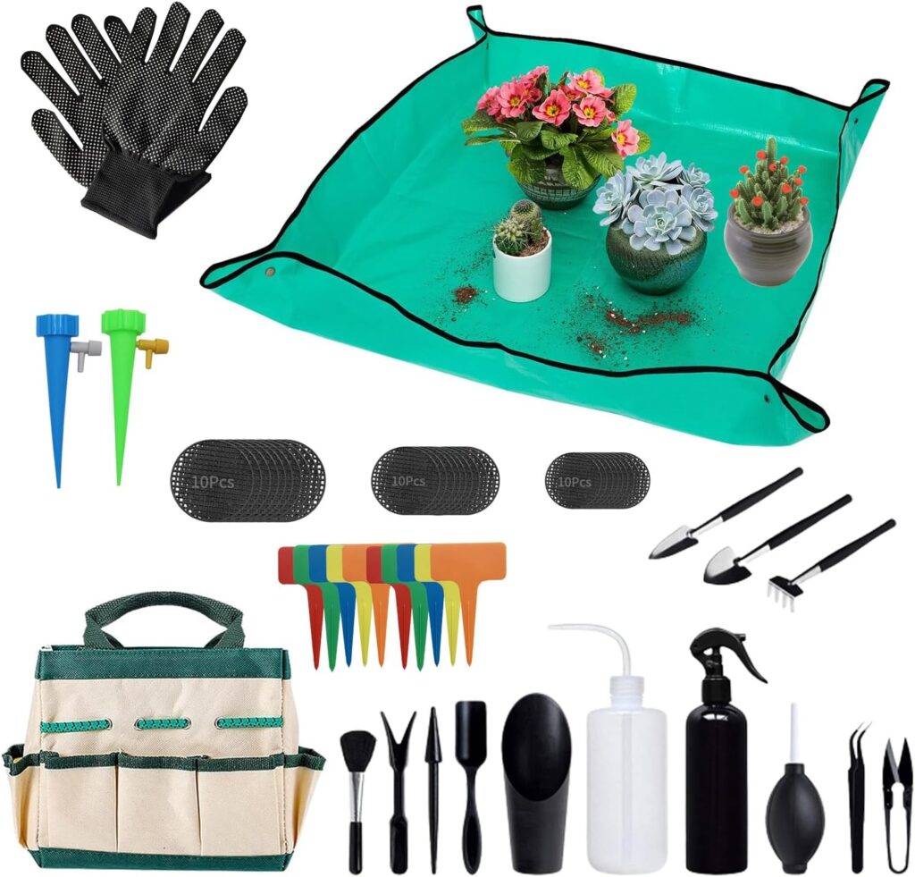 Pack of 58 Succulent Tool Set - 25.9 Inch Indoor Plant Potting Mat with Storage Bag, Garden Flowers Plant Transplanting Supplies, Succulent Kit for Plant Care, Gardening Gifts for Men Women