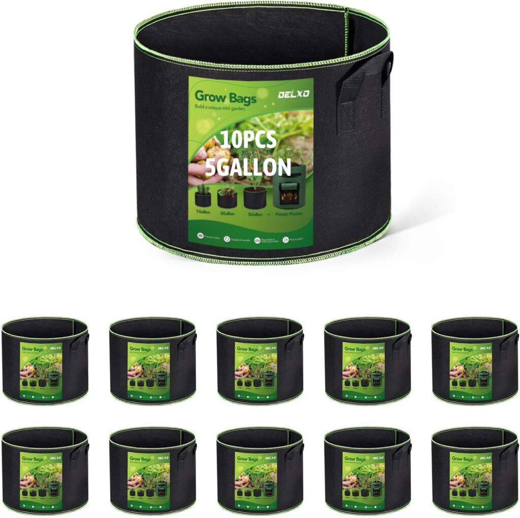 Delxo Garden Grow Bags 5 Gallon 10Pack Reusable Plant Growing Bags Fabric Pots for Planting Vegetable