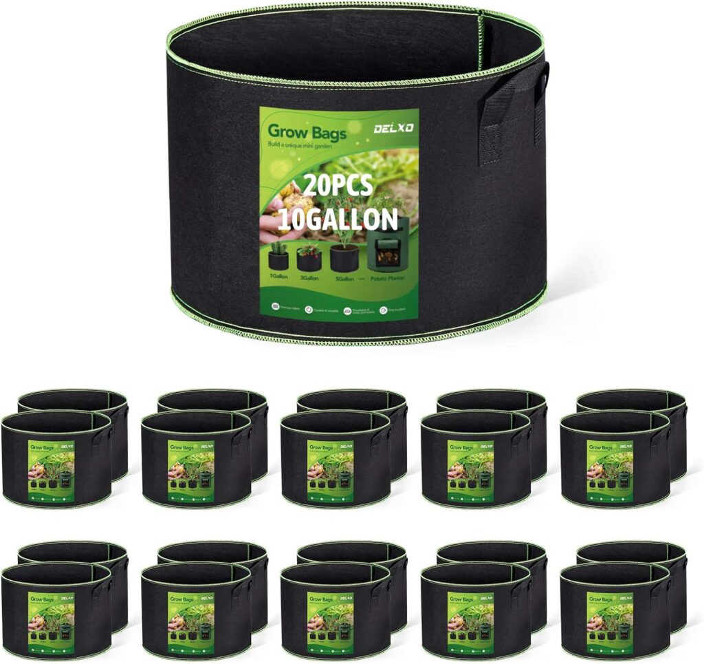 Delxo Garden Grow Bags 5 Gallon 10Pack Reusable Plant Growing Bags Fabric Pots for Planting Vegetable