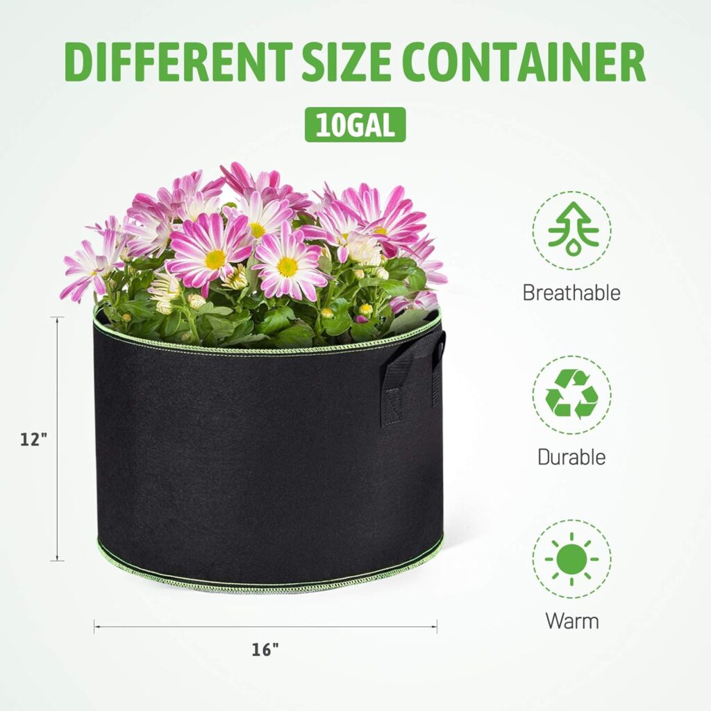 Delxo Garden Grow Bags 5 Gallon 10Pack Reusable Plant Growing Bags Fabric Pots for Planting Vegetable